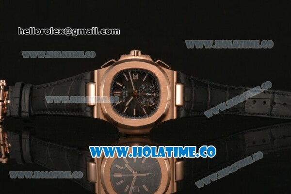 Patek Philippe Nautilus Chrono Swiss Valjoux 7750 Automatic Rose Gold Case with Black Dial and Stick Markers - 1:1 Original (BP) - Click Image to Close